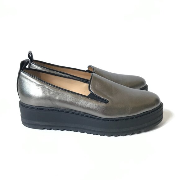 NWOB Michele Lopriore Cassidy Loafers Shoes Womens 38 SIlver Pewter Leather NEW - Picture 3 of 13